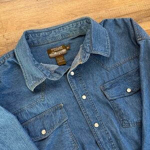 Denim Shirt Outlaw Western Wear Pearl Snaps Size 2X